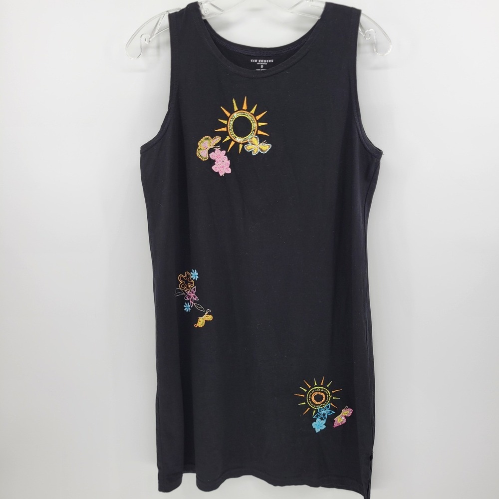 Kim Rogers Intimates Womens Small Black Embroidered Sun Butterfly Sleep Gown